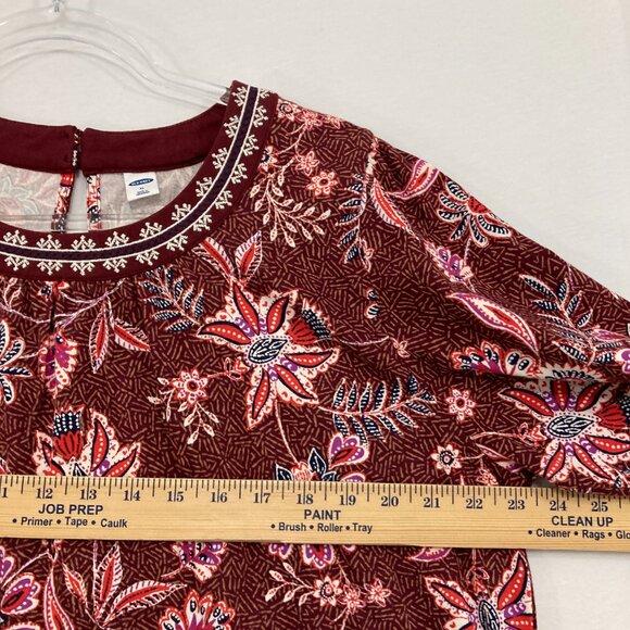 Old Navy size XL Burgundy Floral Boho Festival Cotton Stretch Blouse - Picture 5 of 9